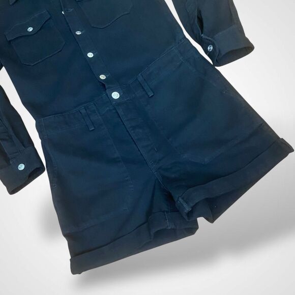 Current Elliott Denim Women Shortall Romper Size M (CE1) Black Cotton Button Fly - Picture 3 of 10
